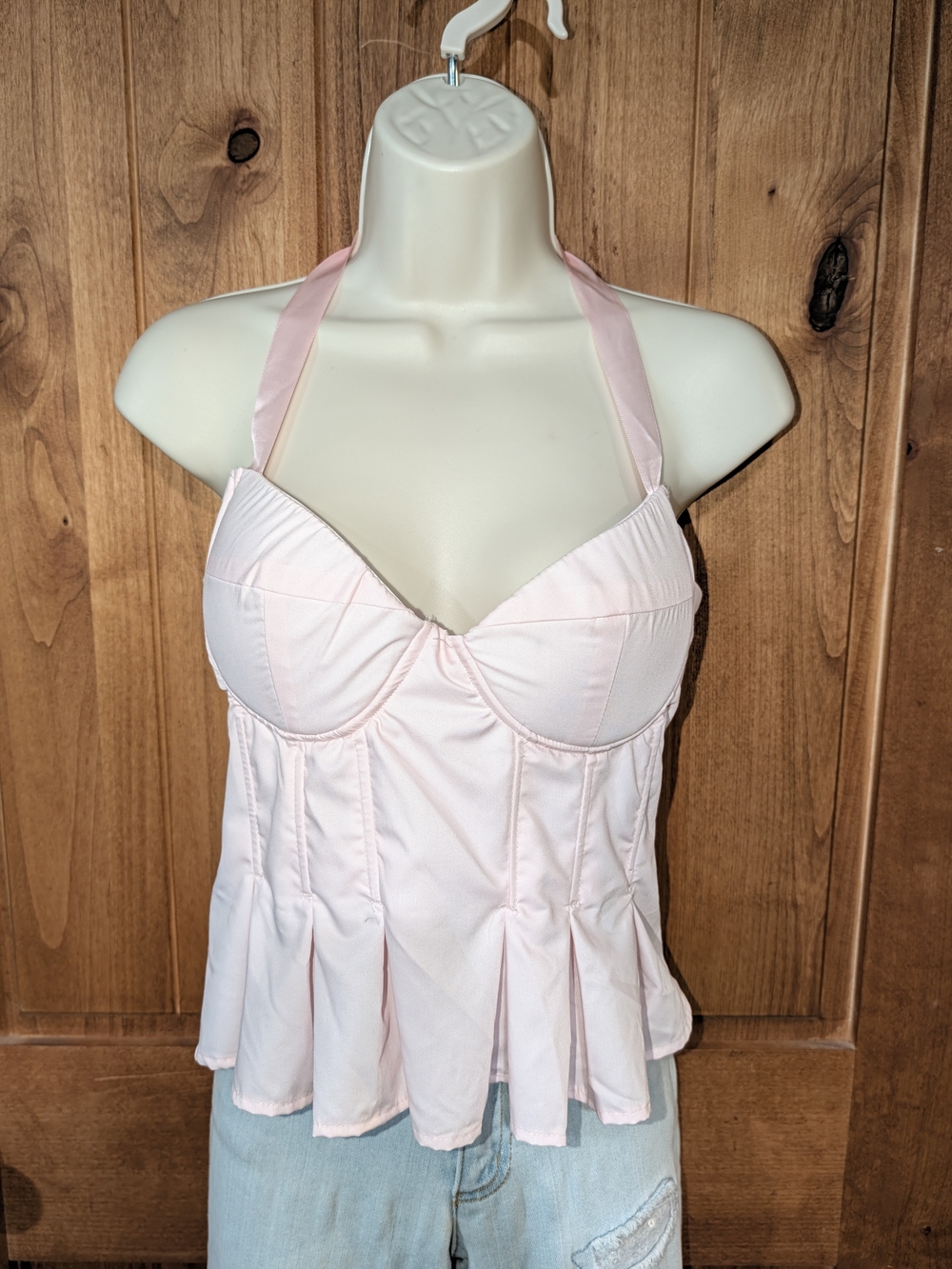 SHEIN Light Pink Halter Bustier Peplum Camisole